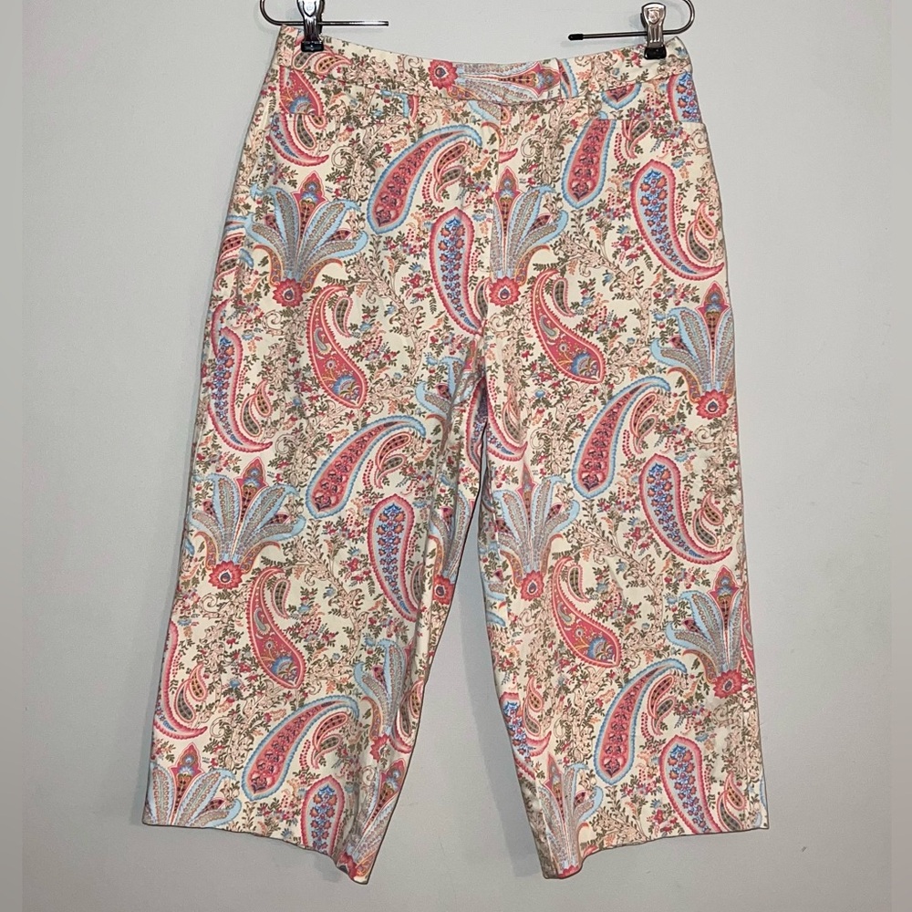 Talbots Floral Paisley Print High Rise Cropped Wide Leg Capri Pants Sz 12
